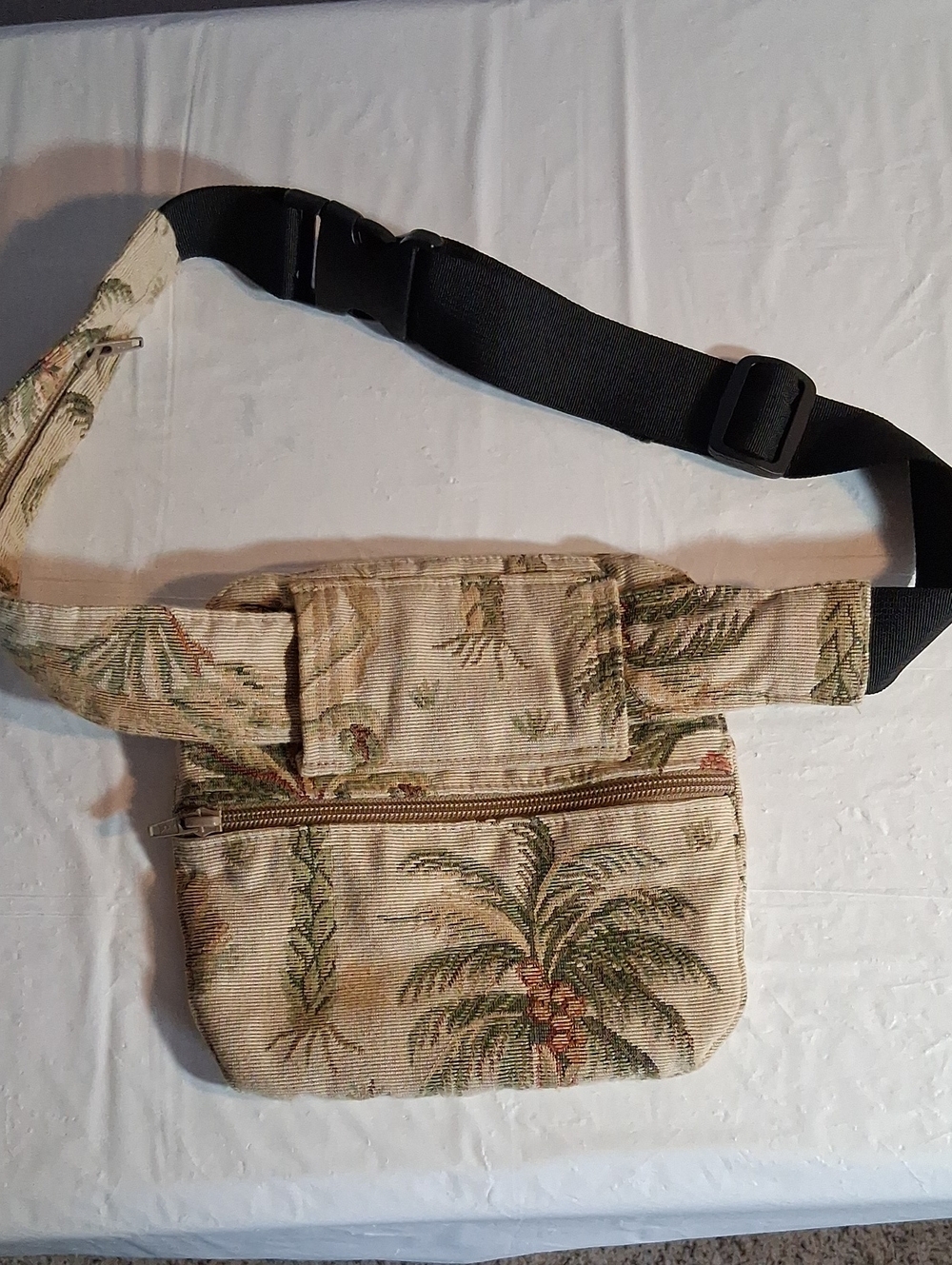 Tropical Palm Tapistry Canvas Waist Bag - Beige - Fanny Pack